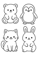 Fototapeta premium Cute cartoon animal faces set vector illustration