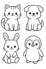 Naklejka premium Cute cartoon animal heads set with baby pets and fun safari characters
