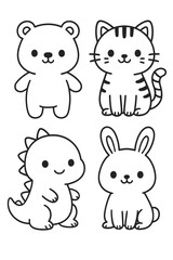 Fototapeta premium Funny cartoon animal icon set with cute baby pets and wild characters