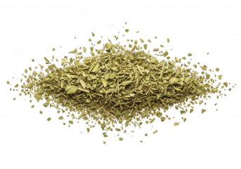 Dried green herb flakes isolated on a transparent background