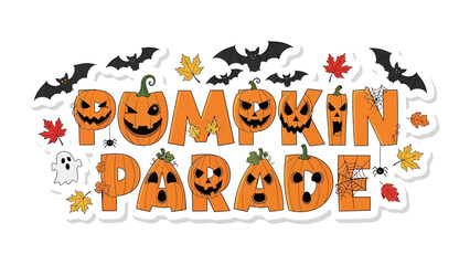 Spooky Pumpkin Parade: Festive pumpkins adorned with carved faces dance along a spooky parade route, accompanied by playful ghosts, creepy spiders, and bats.