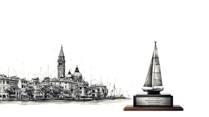 Obraz premium Sailboat Trophy with Venice City Sketch on White Background