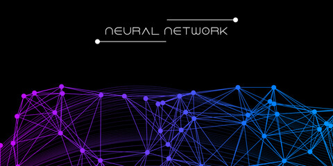 Abstract futuristic background with a glowing digital plexus of connected dots and lines representing a complex data network