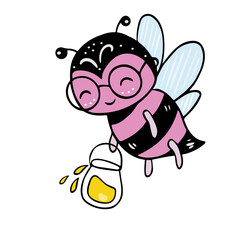 Illustration of a cute cartoon pink bee