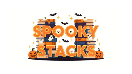 Spooky Stacks: A playful illustration shows stacked books ready for Halloween.