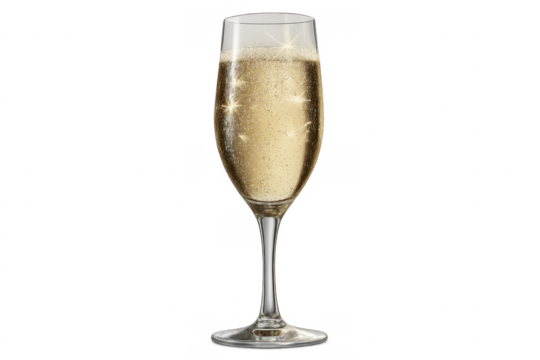 Champagne flute filled with sparkling wine on transparent background - Powered by Adobe