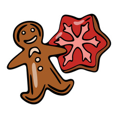 Gingerbread cookies with Santa Claus and snowflakes