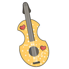 Vector illustration of a yellow guitar with delicate hearts