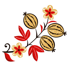 
Illustration featuring elegant botanical motifs with gold elements and berries.