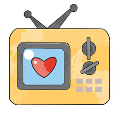 Minimalist TV design in yellow with a heart element