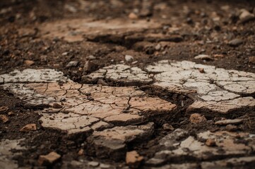 Obraz premium Cracks forming in the ground along a rocky pathway