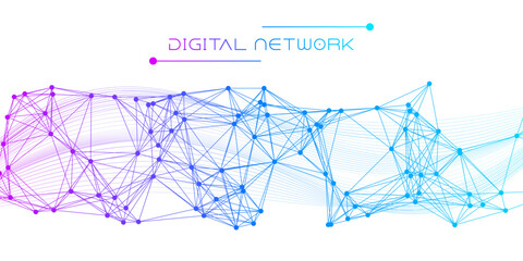 Abstract Digital Network Connection with Purple and Blue Lines