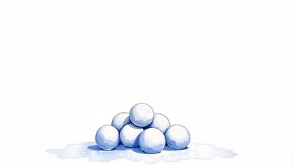 Pile of snowballs melting on white background  