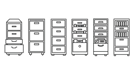 Collection of five different drawer unit cabinet designs architectural sketch style furniture vector