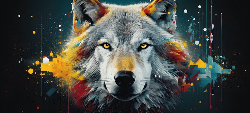 Pointillist grunge design of white wolf with abstract dotted pattern ,generative AI