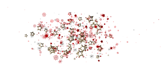 Festive Christmas stars and snowflakes floating, creating a holiday spirit. Perfect for decorations, greeting cards and design templates.