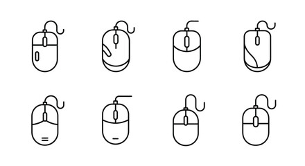 Collection of eight hand-drawn computer mouse icons offering diverse design options vector