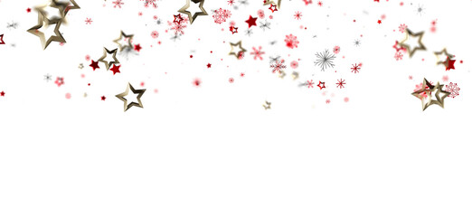 Festive winter background with red and gold stars and snowflakes. Perfect for Christmas, New Year, holidays.