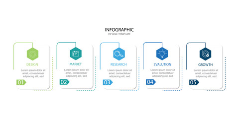 5 step process or option infographic template vector element with icons suitable for web presentation and business information	