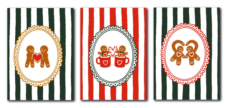 VINTAGE CHRISTMAS POSTER SET &ndash; GINGERBREAD COUPLE HOLIDAY PRINTS, COZY FESTIVE DECOR