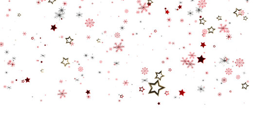 Festive winter background with red gold stars snowflakes. Perfect for Christmas, New Year, holidays.