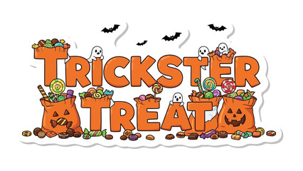 Trickster Treat Festivity: Whimsical candies and cheerful ghosts bring a touch of joy, making for a heartwarming Halloween celebration. 