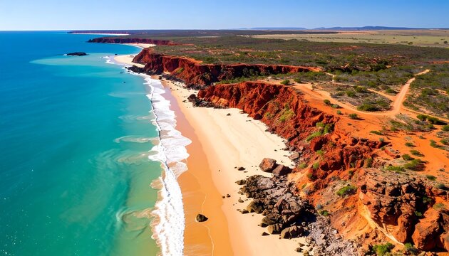 Coastal cliffs meet a vibrant beach