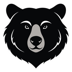 Silhouette of a powerful grizzly bear head in a bold graphic style isolated on white background