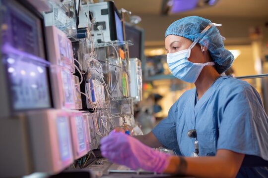 Perfusionist aiding surgery with a contemporary heart lung device
