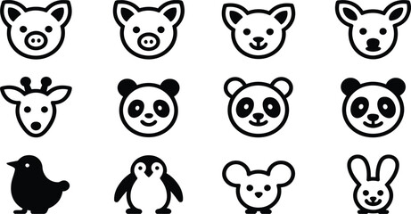 Adorable animal face icons collection for kids and educational projects