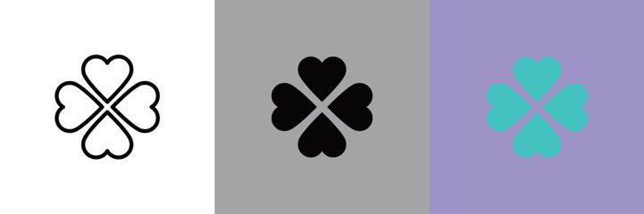 四葉のクローバーのカラーとモノクロアイコンセット