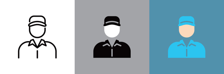 作業員のカラーとモノクロアイコンセット