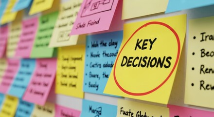 Key decision plan strategy and collaboration inspire progress and success during team brainstorming sessions