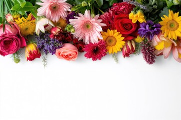 Fototapeta premium Assortment of vibrant blossoms on a clean white backdrop