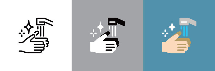 手洗いのカラーとモノクロアイコンセット