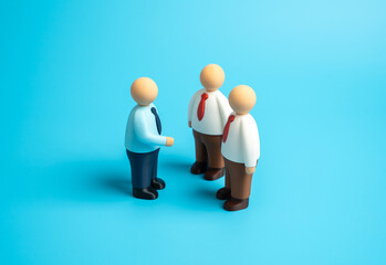 Office workers in a quick chat. Business meeting, discussing work matters. Communication and office work organization. Concept of collaboration, teamwork, project discussion