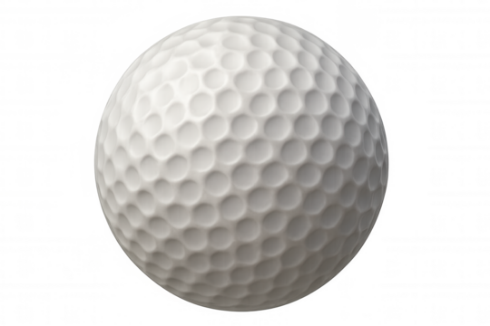 White golf ball with dimples on transparent background, representing sport, game, and precision in leisure activity