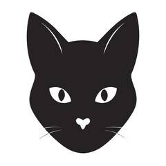 Stylized silhouette of a cat head with simple lines isolated on white background