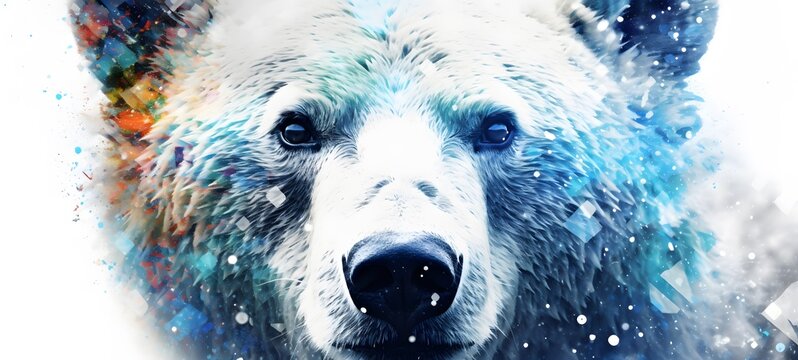 Pointillist grunge design of snow bear with abstract dotted pattern ,generative AI