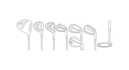 Set of golf clubs arranged in a row artistic sketch style for sport and recreation vector