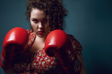 plus size woman wearing boxing gloves