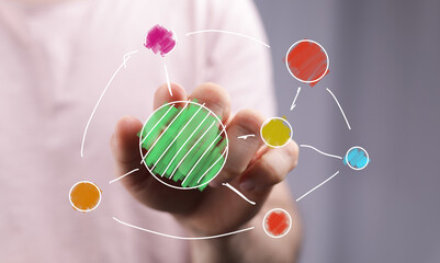 Conceptual image of a hand interacting with a global network. Ideal for business, technology, and connection themes.