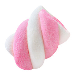 Flying one Marshmallow candy isolated on white. High-Quality Levitating Marshmallow. Twisted colorful marshmallow Top view. Flat lay. 