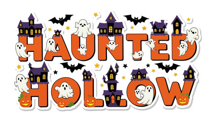 Haunted Hollow Sign: A whimsical and festive sign declares Haunted Hollow, adorned with playful Halloween elements, evoking a spirit of fun, fright, and seasonal delight.