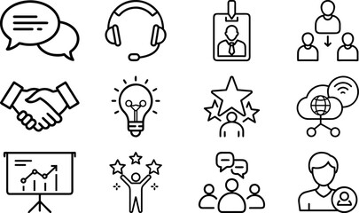 Set of icons representing communication, support, and networking