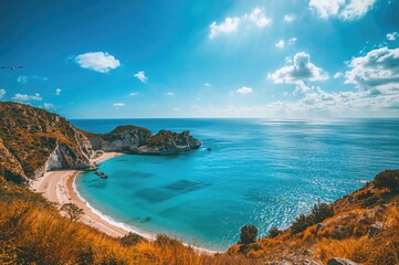 Obraz premium Breathtaking panorama of crystal-clear sea and jagged rock formations