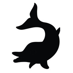 Cute cartoon hand drawn vector dolphin silhouette.