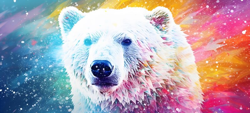 Pointillist grunge design of snow bear with abstract dotted pattern ,generative AI