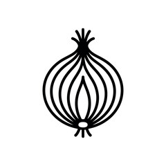 Stylized black and white line art onion icon symbol culinary ingredient graphic vector