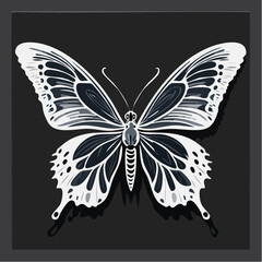 An abstract, colorful butterfly in flight with vibrant wings against a black background, showcasing the insect's beauty and the essence of summer